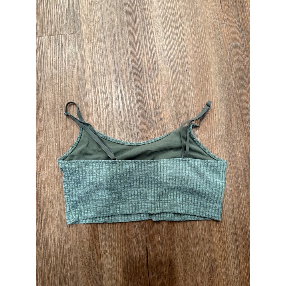 Aerie Womens Ribbed Knit‎ Bralette Sage Green Adjustable Straps Size Medium 108